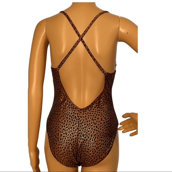 Vintage Copper Metallic Cheetah Print One Piece Swimsuit - Picture 5 of 11